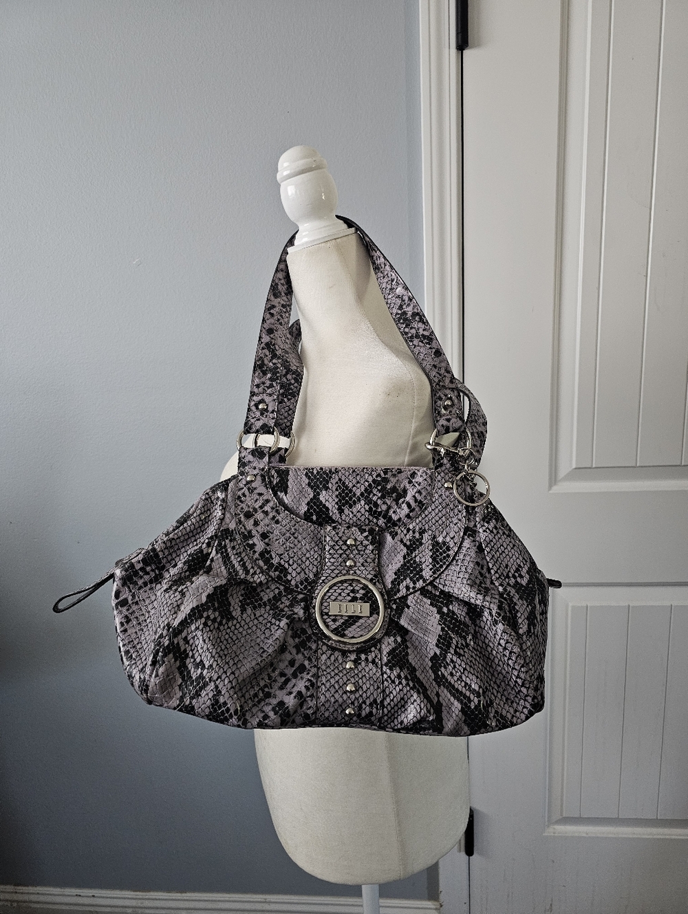 ELLE Purple Faux Snakeskin Handbag Shoulder Bag Purse